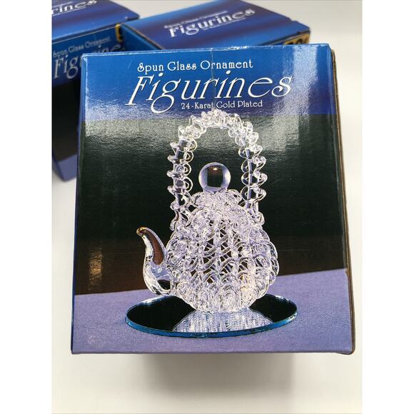 NEW Spun Art Glass Ornament Figurines On Mirror 24 Karat Gold Plated - Set of 4 - Picture 4 of 11